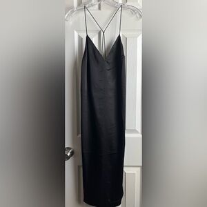 Ooberswank Strappy Satin Black Women's Chemise Dress Small